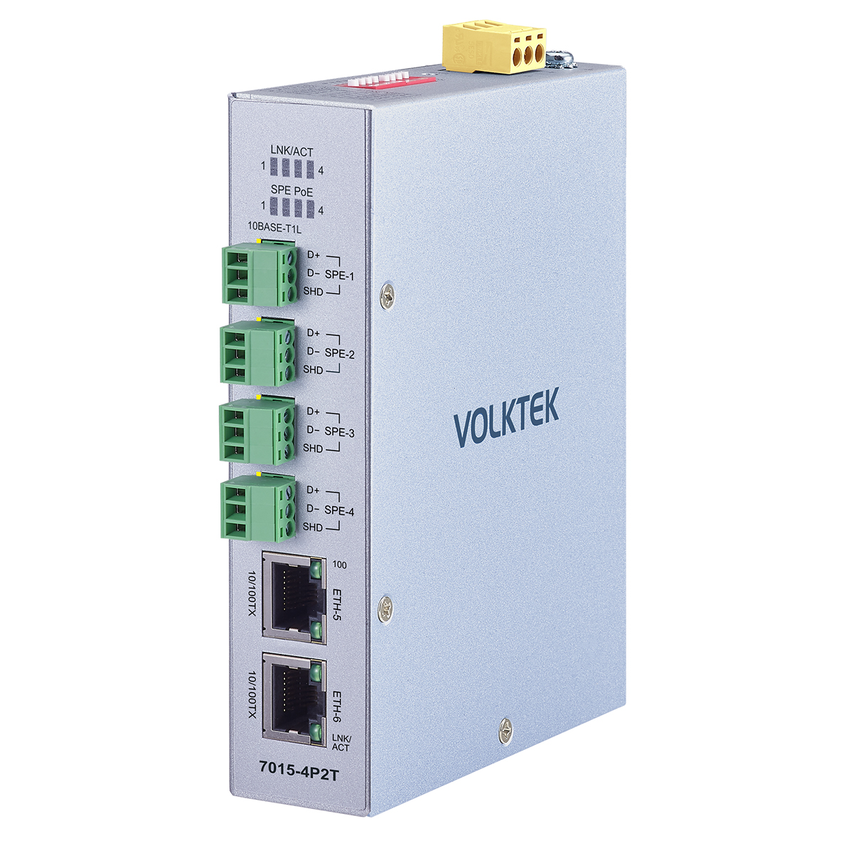 定揚|工業乙太網路供電交換器-單對乙太網PoE+交換器（SPE）-7015-4P2T-T1L